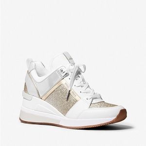 MICHAEL MICHAEL KORS Georgie Mixed-Media Trainer Silver Gold New W/Out Box